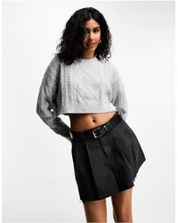 Bershka - Cable Knit Cropped Jumper - Lyst