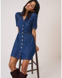 Nobody's Child - Short Sleeve Denim Fit And Flare Mini Dress - Lyst