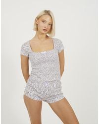 Brave Soul - Bow Detail Cropped Top And Short Pyjama Set - Lyst