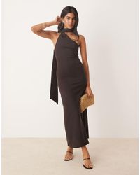 ASOS - Ribbed One Shoulder Neck Scarf Midi Dress - Lyst