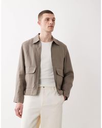 Mango - Essentials - veste en pur lin à double fermeture éclair - champignon - Lyst
