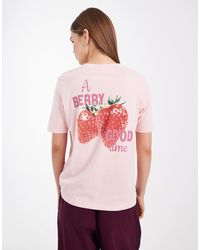 ONLY - T-shirt coupe carrée avec imprimé fraises au dos - clair - Lyst