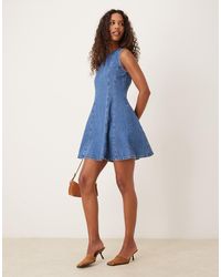 white christmas dresses Medium Wash Denim V Notch Neck Flare Mini Dress main image 1