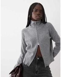 Mango - Teen High Neck Knitted Zip Through Cardigan - Lyst