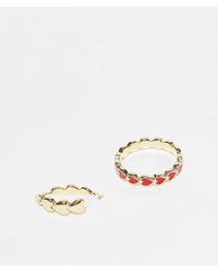 Pieces - Set Van 2 Ringen Met Hartjes - Lyst