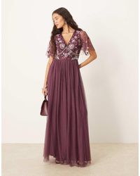 Maya - Floral Embellished Spot Mesh Maxi Dress - Lyst