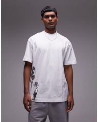 TOPMAN - T-shirt premium oversize bianca con stampa floreale monocromatica - Lyst