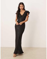 Never Fully Dressed - Maxi-Jurk Van Jacquard Met V-Hals, Ruches En Dierenprint - Lyst