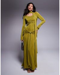 DASKA - Robe longue froncée avec liens à la taille et à l'encolure - citron - Lyst