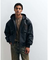 TRUE RELIGION - Faux Leather Hooded Bomber Jacket - Lyst