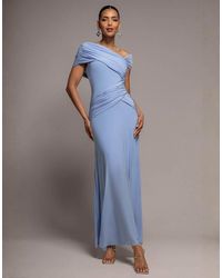 Goddiva - Asymmetric Neck Gathered Waist Maxi Dress - Lyst