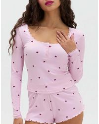 Boux Avenue - Heart Ribbed Short Pyjama Set With Long Sleeved Top - Lyst