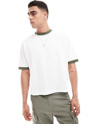 ASOS - T-shirt oversize squadrata crema con bordi a contrasto - Lyst