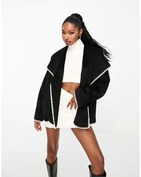4th & Reckless - Wool Look Oversized Lapel Jacket With Contrast Stitch - Lyst
