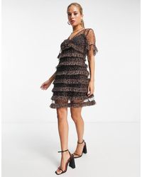 Never Fully Dressed - Mini-Jurk Met Korte Mouwen En Stroken Van Mesh Met Luipaardprint - Lyst
