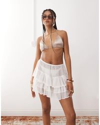 Miss Selfridge - Beach Sheer Contrast Textured Chiffon Frill Mini Shorts - Lyst