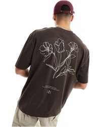 ASOS - Camiseta marrón oscuro extragrande con estampado - Lyst