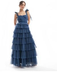 LACE & BEADS - L'invitée - robe longue en tulle avec épaules nouées - profond - Lyst