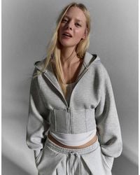 Bershka - High-waist Zip-up Hood Sweatshirt - Lyst