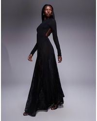 ASOS - Long Sleeve Sheer Maxi Dress With Lace Panel Godets And Bodysuit - Lyst