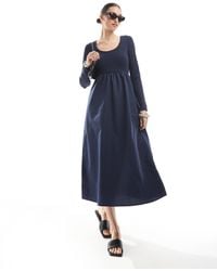 Threadbare - Long Sleeve Jersey Poplin Mix Midi Dress - Lyst