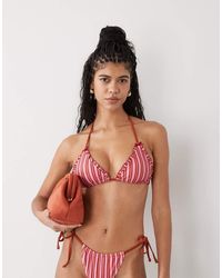 Reclaimed Vintage - Tie Front Triangle Bikini Top With Frills - Lyst