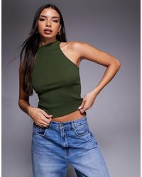 ASOS - Cotton Rib Racer Neck Racer Top - Lyst