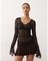 Monki - Long Sleeve Sheer Frill Top - Lyst