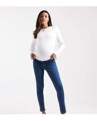 ASOS - Vaqueros Azul Oscuro De Corte Pitillo Con Banda Por Encima Del Vientre De Asos Design Maternity - Lyst