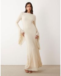 ASOS - Textured Mesh Slash Neck Maxi Dress With Extreme Ruffle Sleeve - Lyst