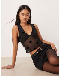 Motel - Lihat Big Polka Dots Mesh V-neck Top - Lyst