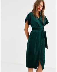 Closet Robe cache-cœur mi-longue en velours avec lien à nouer - émeraude - Vert
