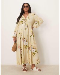 ASOS - Asos Design Curve V-neck Long Sleeve Midi Dress With Tie Front Detail - Lyst