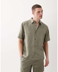 ASOS - Camicia Vestibilità Comoda 100% Lino Color Kaki - Lyst