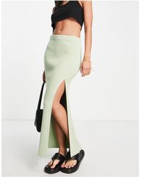Pretty Lavish Fine Knit Thigh Split Midi Skirt Co-ord - Green