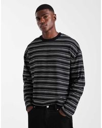 ASOS - T-Shirt Pesante Squadrata A Maniche Lunghe Nera Testurizzata A Righe - Lyst