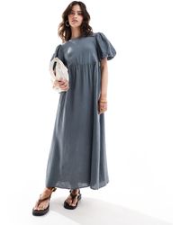 ASOS - Double Cloth Midi Smock Dress With Puff Ball Sleeves - Lyst