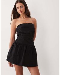 The Frolic - Exclusive Cotton Poplin Ruched Detail Frill Hem Mini Dress - Lyst