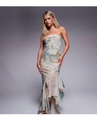 ASOS - Asos Design Petite Bandeau Maxi Dress With Asymmetric Ruffle Hem - Lyst
