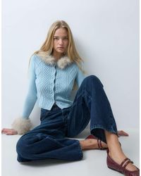 House Of Sunny - Power Peggy Classic Rib Knit Button Up Cardigan With Scarf - Lyst