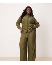 Vila Curve - Plisse Wide Leg Trouser Co-ord - Lyst