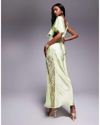 ASOS - Satin One Shoulder Maxi Dress With Lace Trim - Lyst