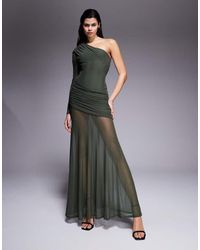 ASOS - Mesh One Sleeve Gauged Detail Maxi Dress With Full Skirt - Lyst