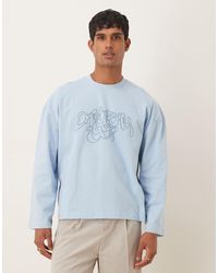 ASOS - Heavyweight Boxy Oversized Long Sleeve T-Shirt With Dropped Shoulder And Embroidered Text - Lyst