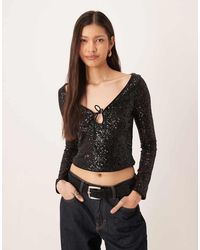 ASOS - Allover Sequin Keyhole Long Sleeve Top - Lyst