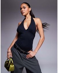 ASOS - Polyamide Plunge Halter Neck Bodysuit - Lyst