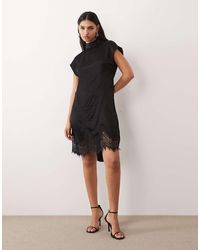 ASOS - Satin Scarf Detail Lace Hem Mini Dress - Lyst