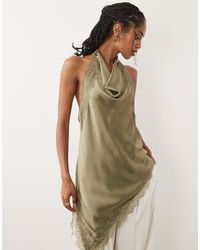New Look - Lace Trim Asymmetric Satin Halter Top - Lyst