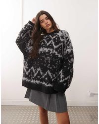 Weekday - Jersey Gris Jaspeado Y Negro Extragrande Con Patrón De Grecas Alpinas De Mezcla De Lana Premium De - Lyst