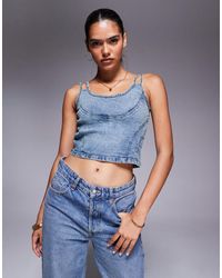 Liquor N Poker - Stitch Detail Denim Crop Top - Lyst